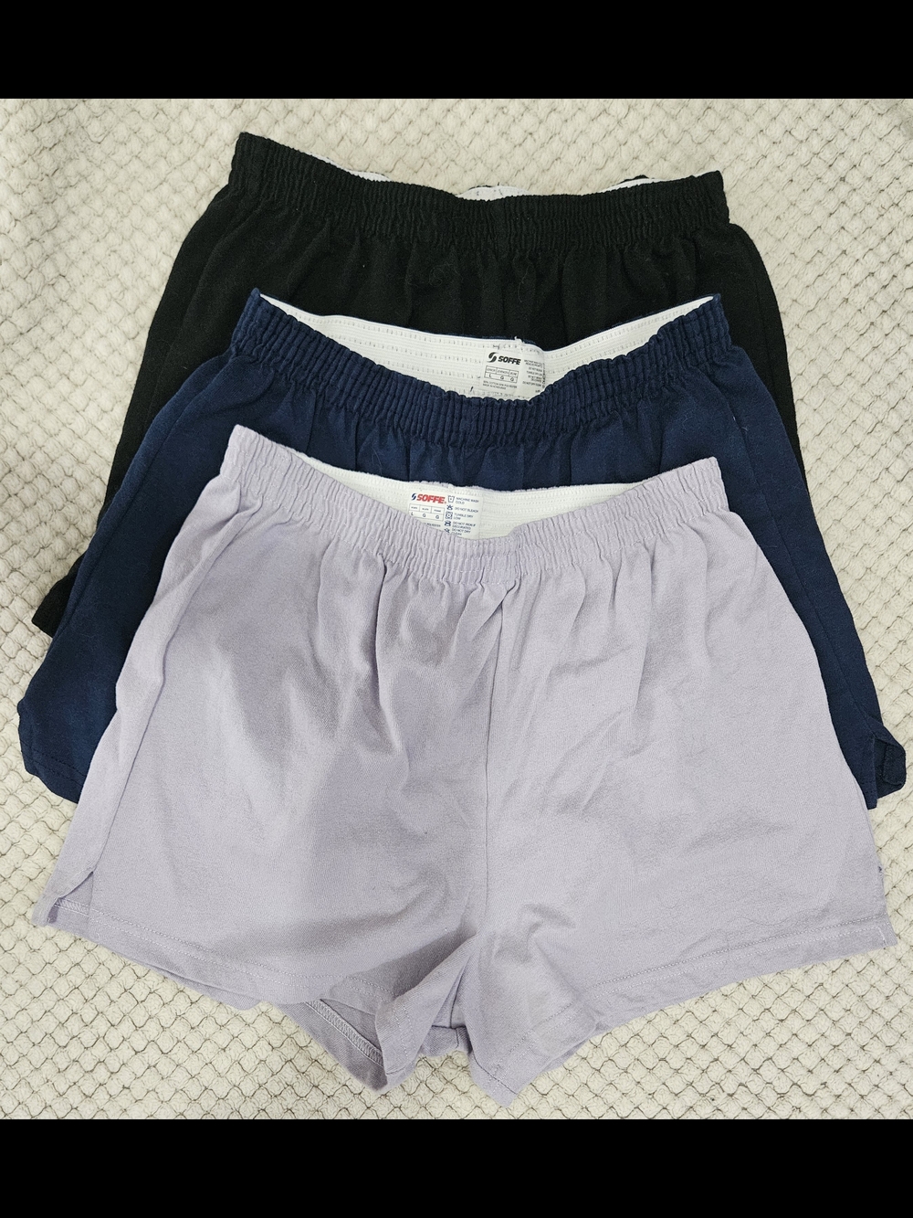 3-Pack Cotton SOFFE Shorts in Lavender, Navy & Black